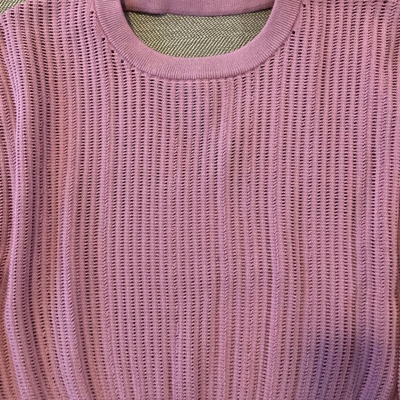 Express Crewneck Pointelle Sweater Back Cut-Out Balloon Sleeve Mauve Pink Medium - Picture 3 of 7